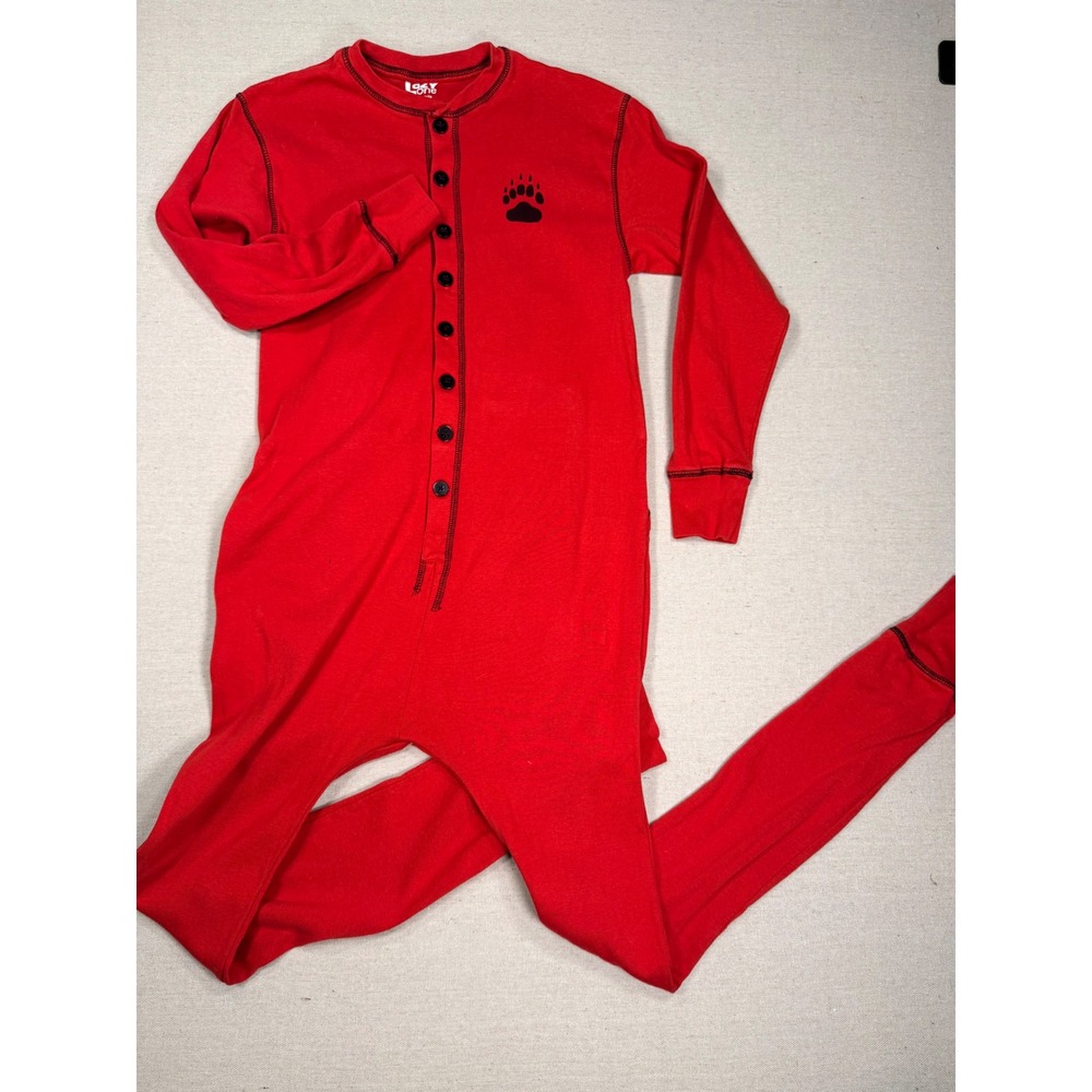 Lazy One Bear Bum Red Cotton Union Suit Pajamas Adult XS Flap Back Long Sleeve